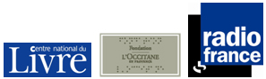 Logos du Centre National du livre, de la fondation l'Occitane et de Radio France