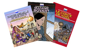 Couvertures des romans BD (Les Mille et une nuits, Madame Bovary, Contes de Noel)