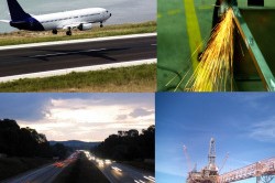 avion, chantier, autorout et plateforme pétrolière